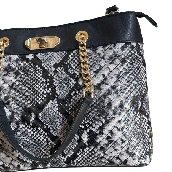 Aldo Snake Print Vegan Leather Satchel Tote Chain Handles Crossbody Strap Animal - Picture 5 of 12